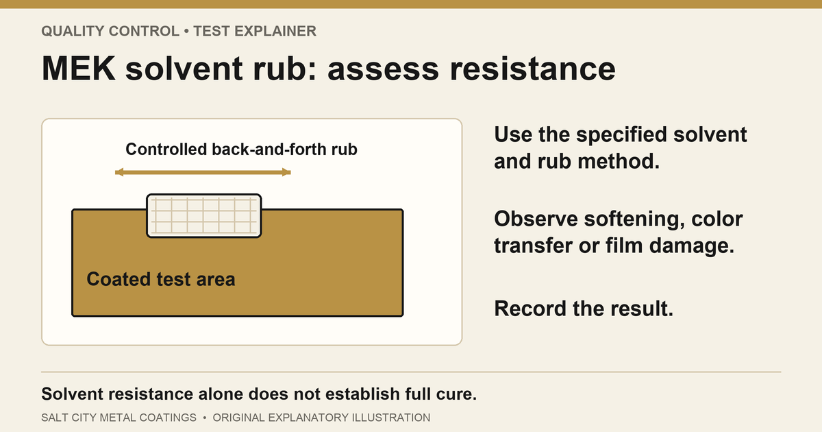 Illustration of a cloth moving back and forth over a coated test area to assess specified solvent resistance.